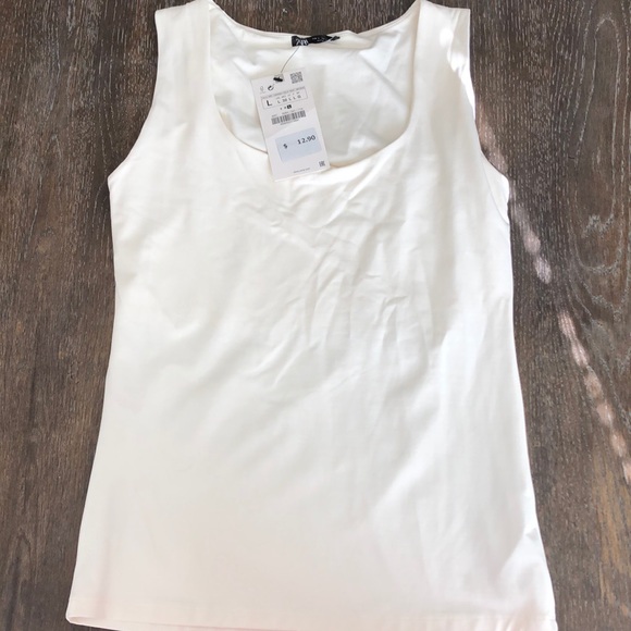 Zara Tops Zara Ecru Wide Strap Tank Top Poshmark